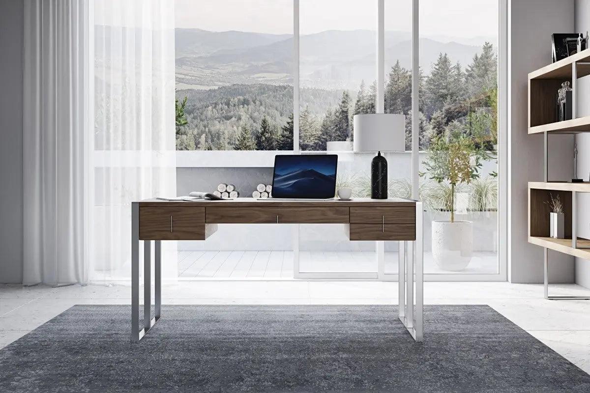 Vig Furniture - Modrest Orcutt - Modern Walnut & Stainless Steel Desk - Vgbbmq2003-Desk