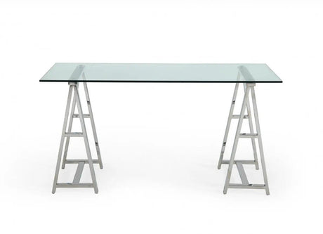 Vig Furniture - Modrest Ostro Modern Stainless Steel Glass Desk - Vggmcp-705D-Gl-Ss-Desk