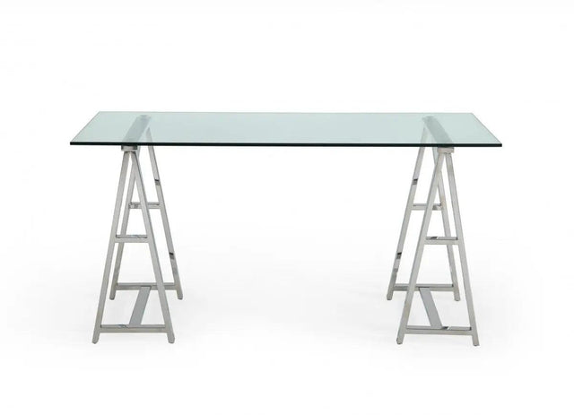 Vig Furniture - Modrest Ostro Modern Stainless Steel Glass Desk - Vggmcp-705D-Gl-Ss-Desk