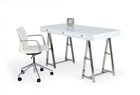 Vig Furniture - Modrest Ostrow White Stainless Steel Desk - Vggmcp-705E-Wht-Dsk