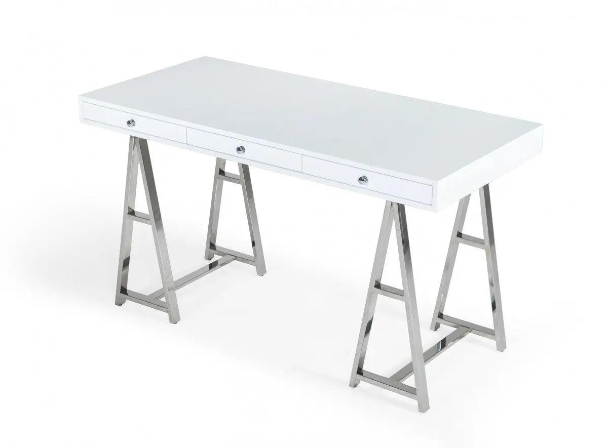 Vig Furniture - Modrest Ostrow White Stainless Steel Desk - Vggmcp-705E-Wht-Dsk