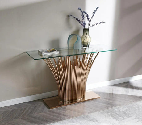 Vig Furniture - Modrest Paxton Modern Glass Rosegold Console Table - Vgvck817-Cs-Rg-Ct