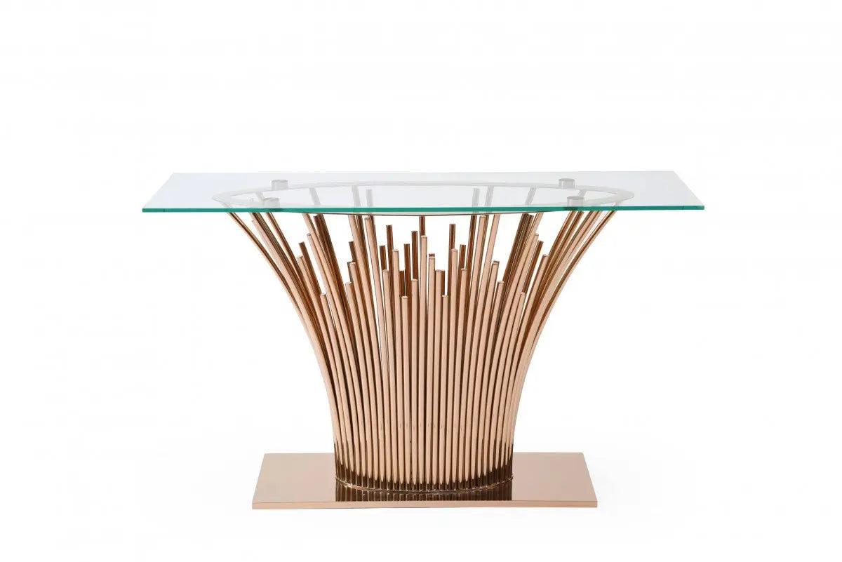 Vig Furniture - Modrest Paxton Modern Glass Rosegold Console Table - Vgvck817-Cs-Rg-Ct