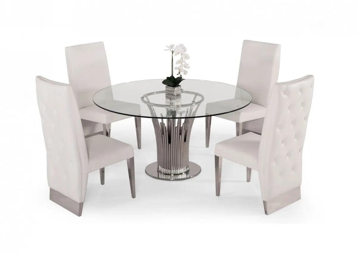 Vig Furniture - Modrest Paxton - Modern Round Glass & Stainless Steel Dining Table - Vgvc-T817-Rnd