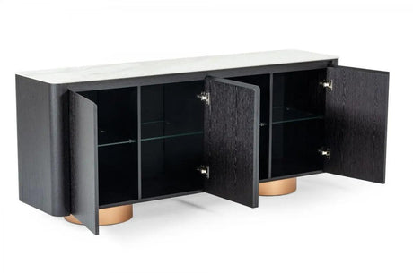 Vig Furniture - Modrest Peak - Modern White Ceramic-Black Oak-Rosegold Buffet - Vghb350M