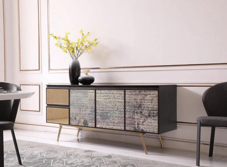 Vig Furniture - Modrest Phelan - Modern Smoked Ash & Brass Buffet - Vgvcg2020-Buf