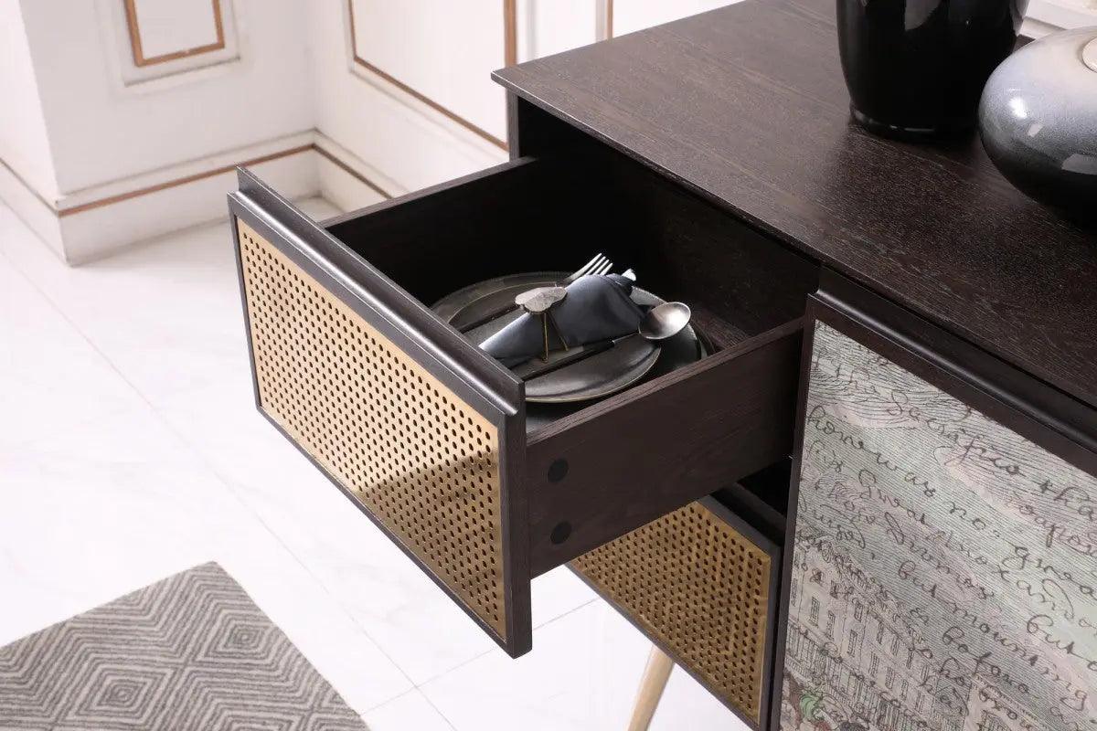 Vig Furniture - Modrest Phelan - Modern Smoked Ash & Brass Buffet - Vgvcg2020-Buf