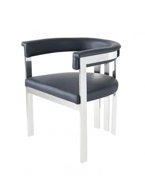 Modrest Pontiac Modern Black Vegan Leather And Stainless Steel Dining Chair Vgzay129-Blk-Dc