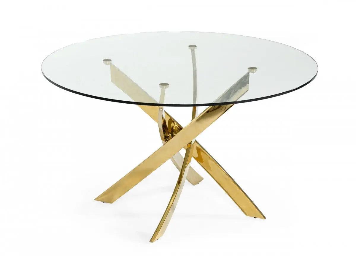 Vig Furniture - Modrest Pyrite - Modern Round Glass Dining Table - Vgewf2133Ag