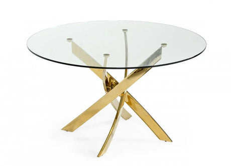 Vig Furniture - Modrest Pyrite - Modern Round Glass Dining Table - Vgewf2133Ag