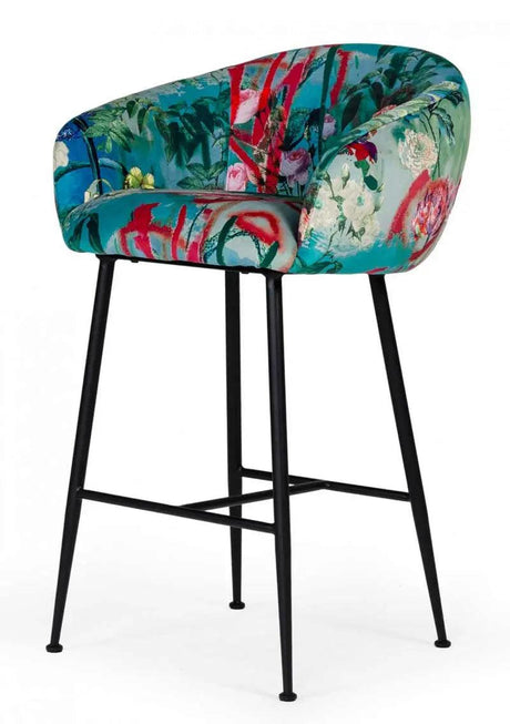 Vig Furniture - Modrest Roxann - Contemporary Floral Velvet Bar Stool - Vgeumc-9292Ch-A-B