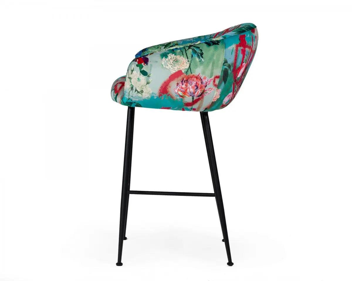 Vig Furniture - Modrest Roxann - Contemporary Floral Velvet Bar Stool - Vgeumc-9292Ch-A-B