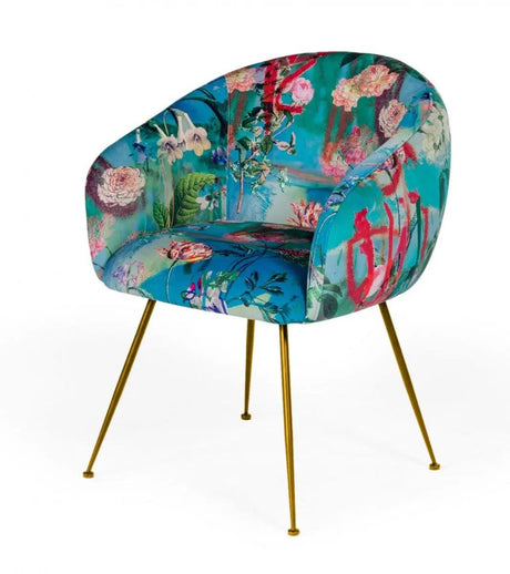 Vig Furniture - Modrest Roxann Contemporary Floral Velvet Gold Dining Chair - Vgeumc-9292Ch-A-Gl-Ch