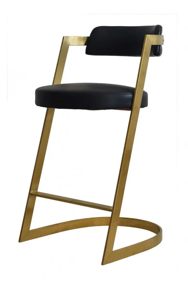 Vig Furniture - Modrest Shandra Black Pleather Gold Counter Stool - Vgrhrhs-Cs-220-Pu-Blk-Bs