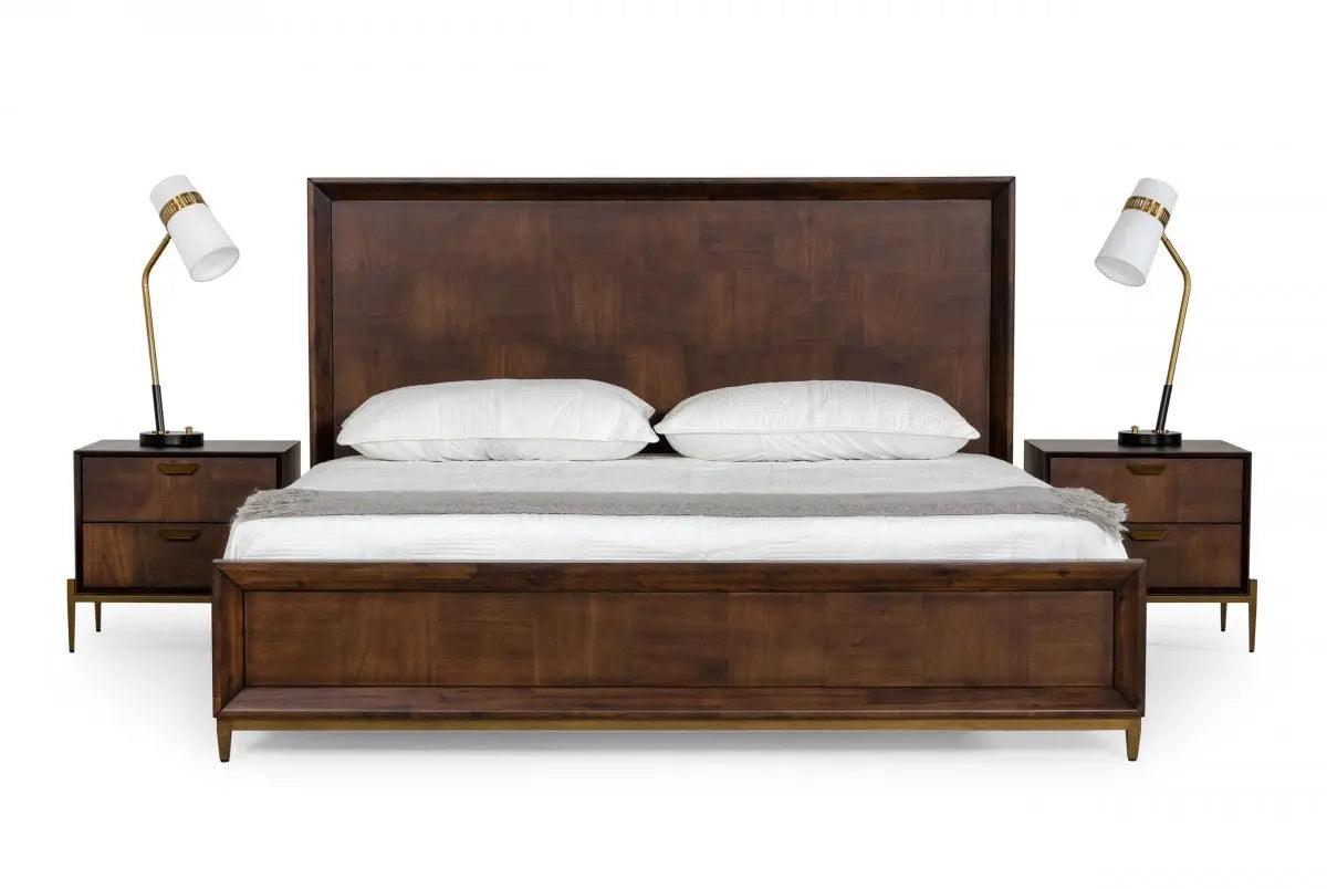 Vig Furniture - Modrest Shane - Modern Acacia & Brass Bed - Vgnxshane-Bed