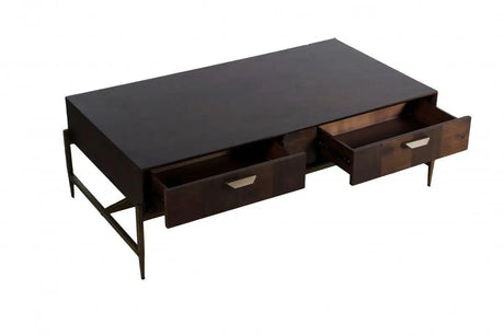 Vig Furniture - Modrest Shane Modern Acacia & Brass Coffee Table - Vgnxmemphis-Aca-Ct