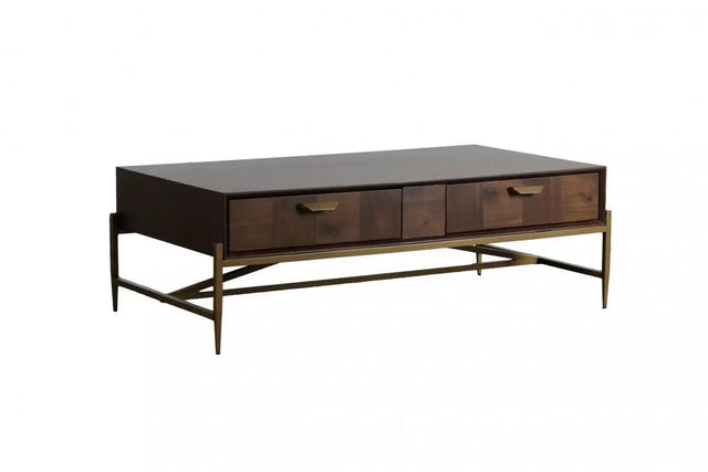 Vig Furniture - Modrest Shane Modern Acacia & Brass Coffee Table - Vgnxmemphis-Aca-Ct