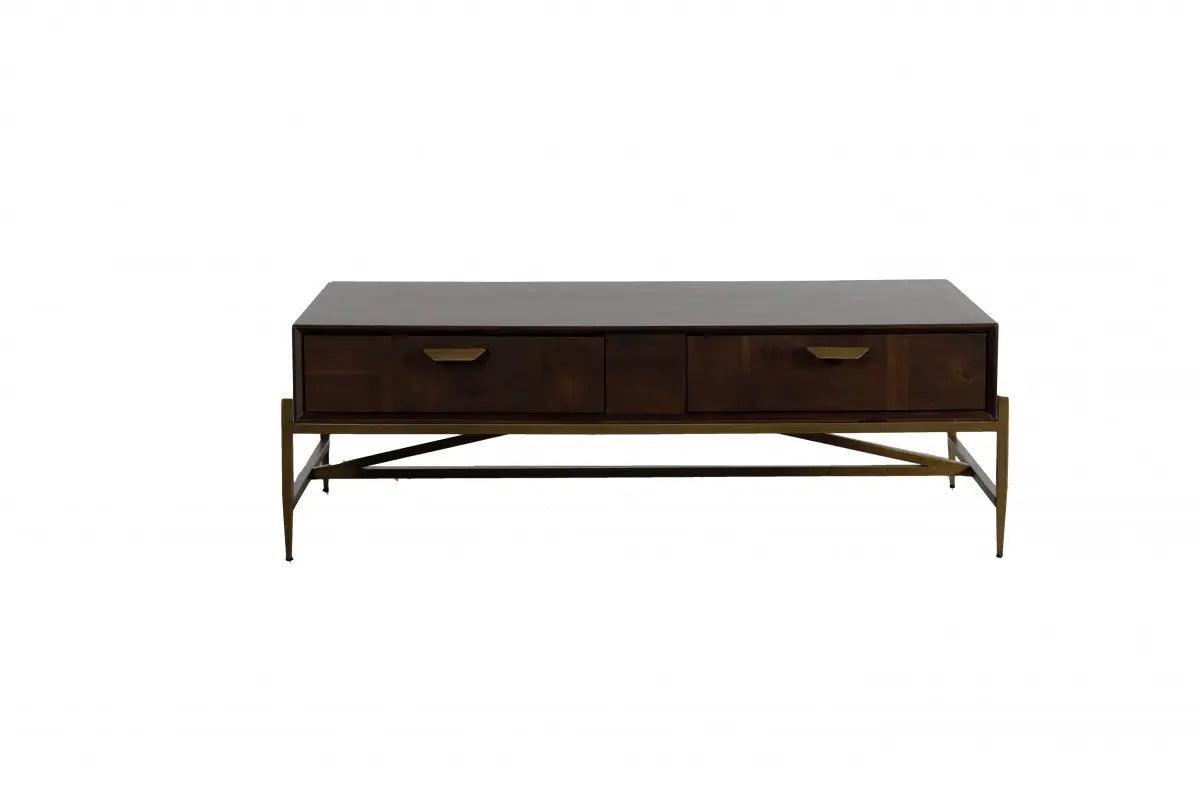 Vig Furniture - Modrest Shane Modern Acacia & Brass Coffee Table - Vgnxmemphis-Aca-Ct