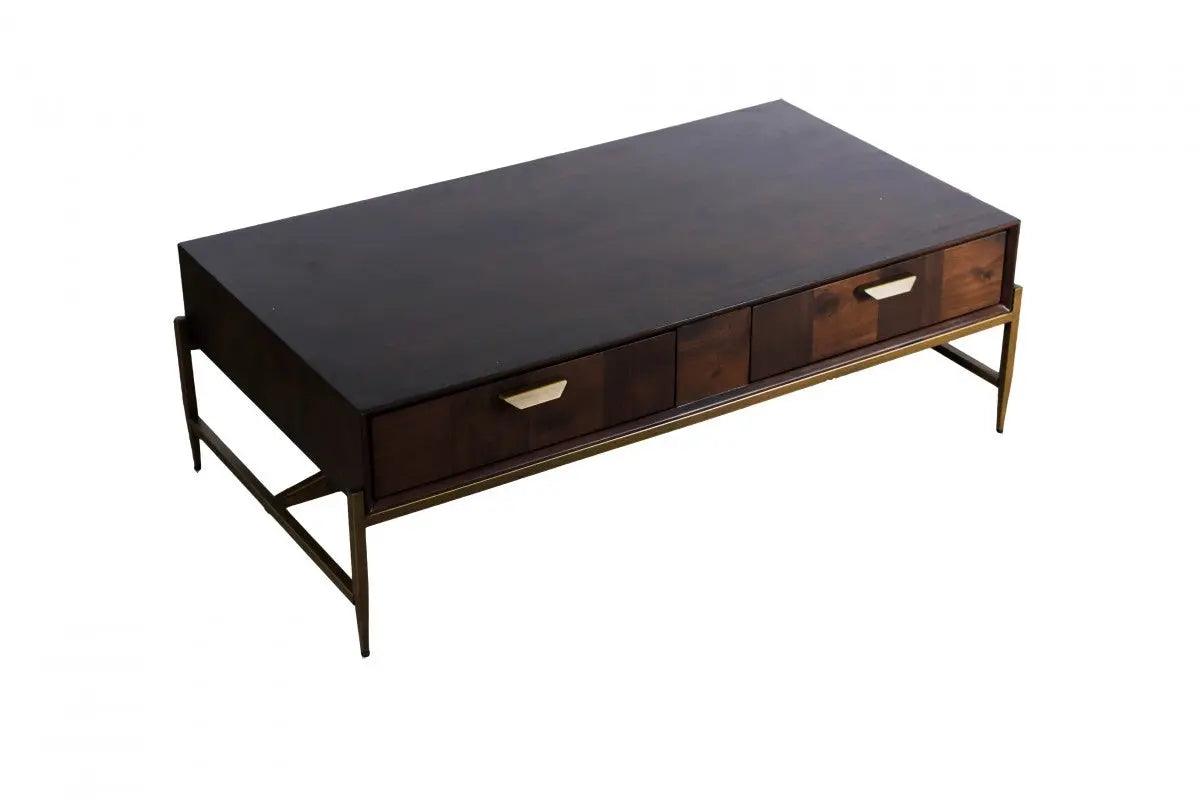 Vig Furniture - Modrest Shane Modern Acacia & Brass Coffee Table - Vgnxmemphis-Aca-Ct