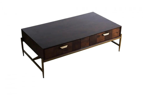 Vig Furniture - Modrest Shane Modern Acacia & Brass Coffee Table - Vgnxmemphis-Aca-Ct