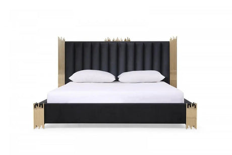 Vig Furniture - Modrest Token Modern Black Gold Bed And 2 Nightstands - Vgvcbd815-Blk-Bed-2Ns-Set