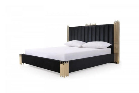 Vig Furniture - Modrest Token Modern Black Gold Bed And 2 Nightstands - Vgvcbd815-Blk-Bed-2Ns-Set