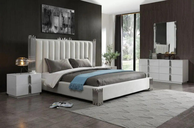 Vig Furniture - Modrest Token - Modern White & Stainless Steel Bed - Vgvcbd815-Wht-Bed