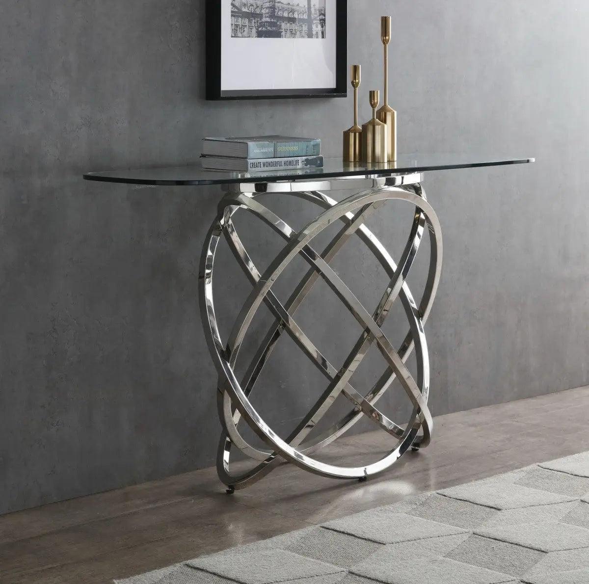 Vig Furniture - Modrest Tulare - Modern Glass & Stainless Steel Console Table - Vgvck829-Cons