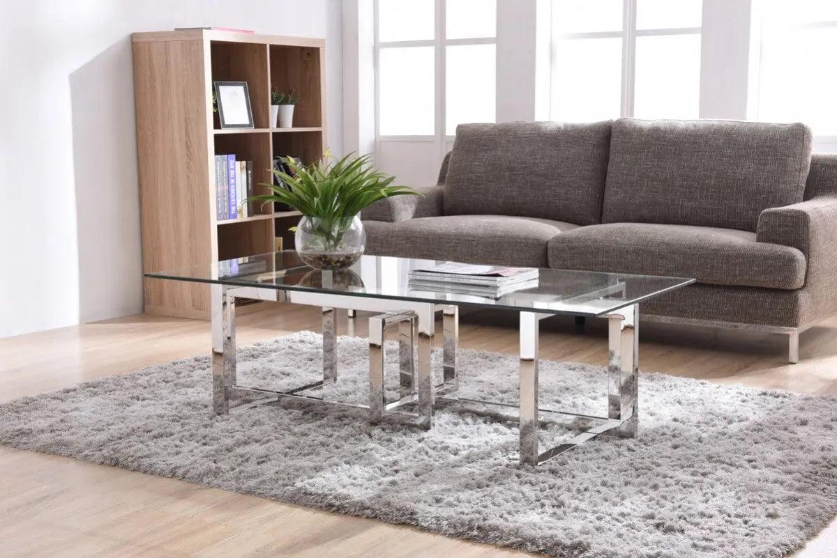 Vig Furniture - Modrest Valiant Modern Glass & Stainless Steel Coffee Table - Vgvcct856