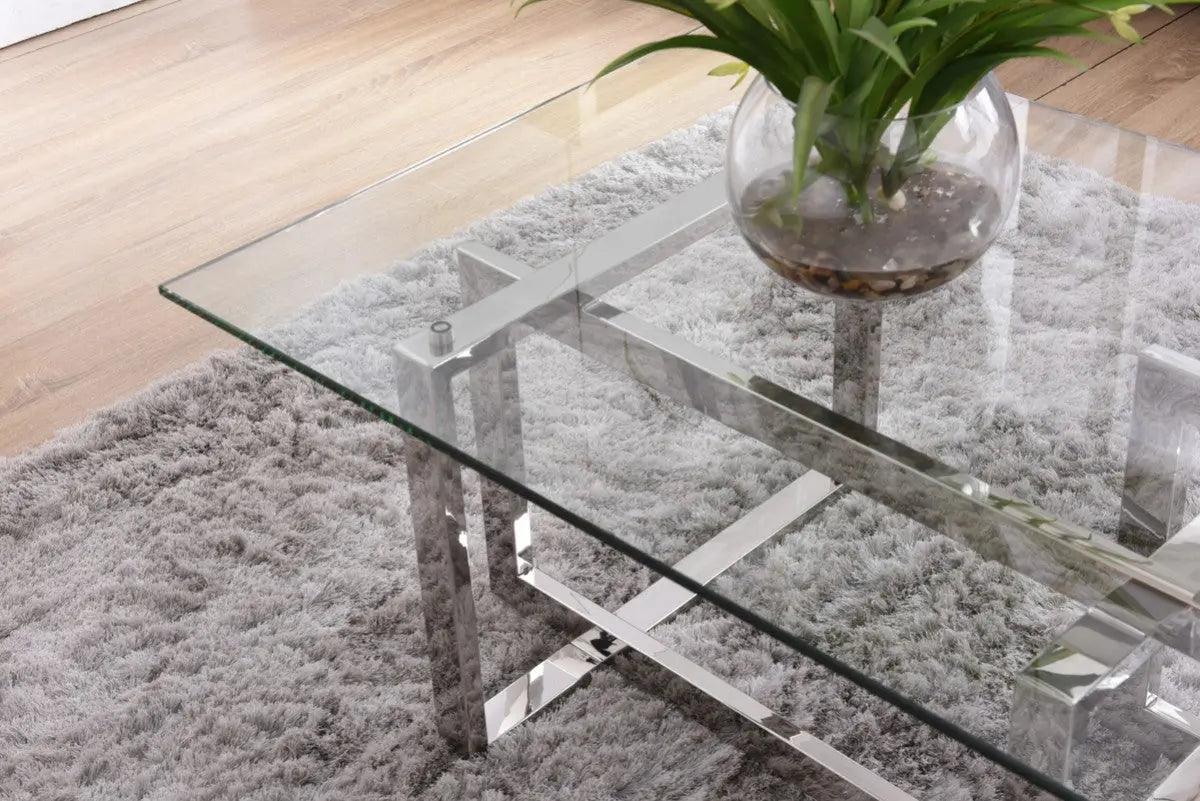 Vig Furniture - Modrest Valiant Modern Glass & Stainless Steel Coffee Table - Vgvcct856