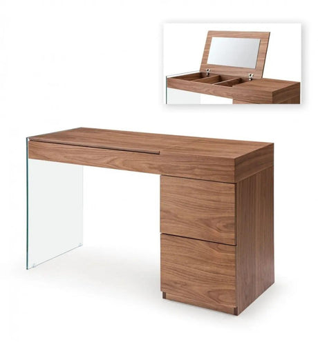 Vig Furniture - Modrest Volare - Modern Walnut Floating Glass Vanity With Mirror - Vgwcg606-M-Wal-Vty