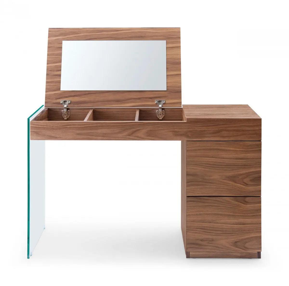 Vig Furniture - Modrest Volare - Modern Walnut Floating Glass Vanity With Mirror - Vgwcg606-M-Wal-Vty