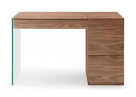 Vig Furniture - Modrest Volare - Modern Walnut Floating Glass Vanity With Mirror - Vgwcg606-M-Wal-Vty