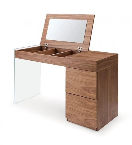 Vig Furniture - Modrest Volare - Modern Walnut Floating Glass Vanity With Mirror - Vgwcg606-M-Wal-Vty