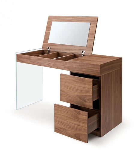 Vig Furniture - Modrest Volare - Modern Walnut Floating Glass Vanity With Mirror - Vgwcg606-M-Wal-Vty