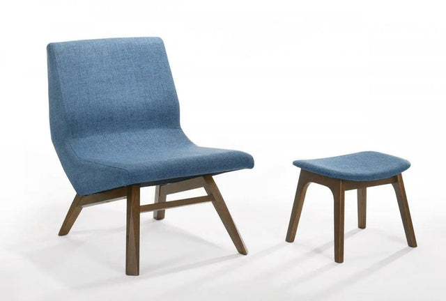 Vig Furniture - Modrest Whitney Modern Blue & Walnut Accent Chair & Ottoman - Vgmami558Mi645-Blu