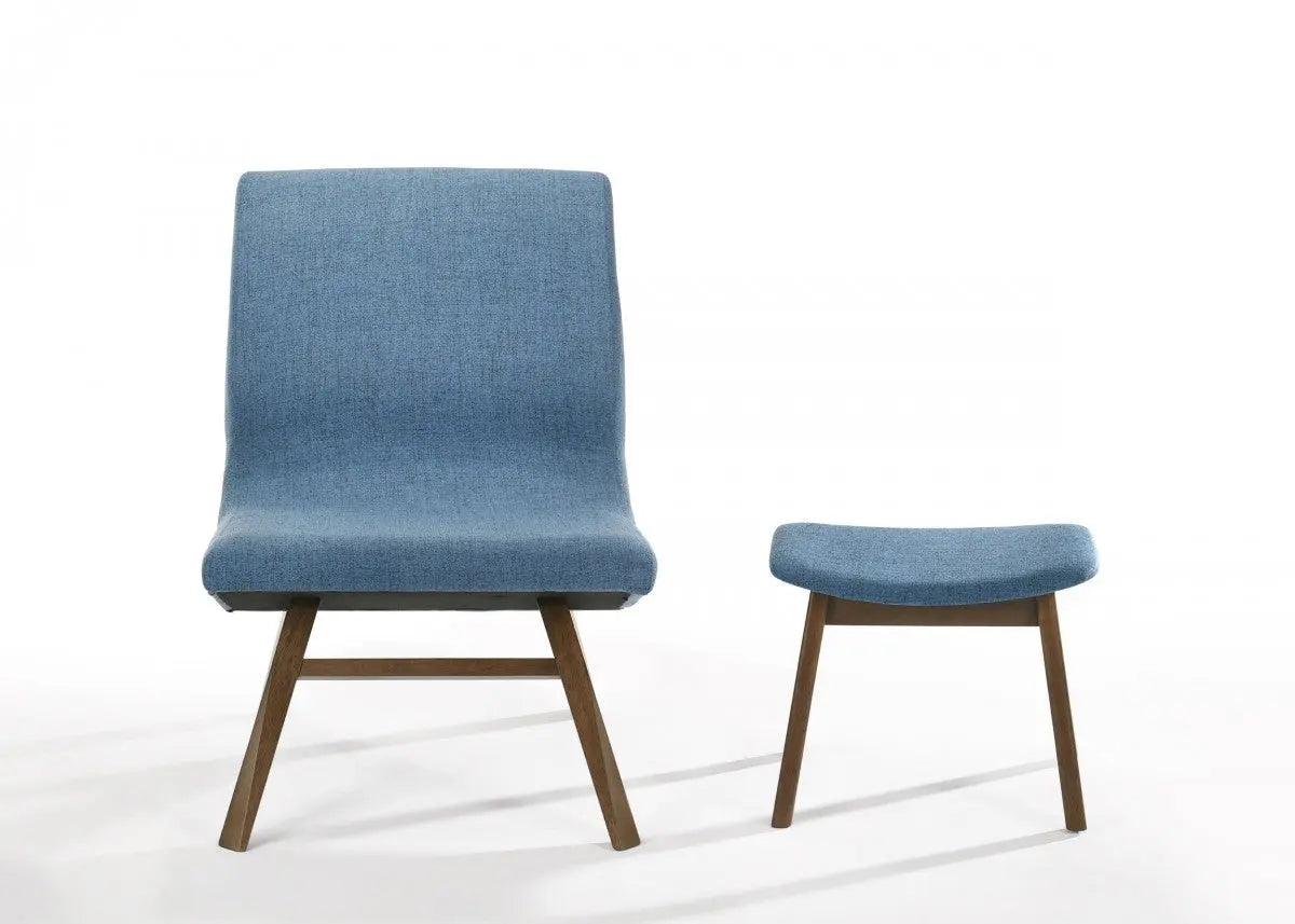Vig Furniture - Modrest Whitney Modern Blue & Walnut Accent Chair & Ottoman - Vgmami558Mi645-Blu