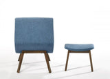 Vig Furniture - Modrest Whitney Modern Blue & Walnut Accent Chair & Ottoman - Vgmami558Mi645-Blu