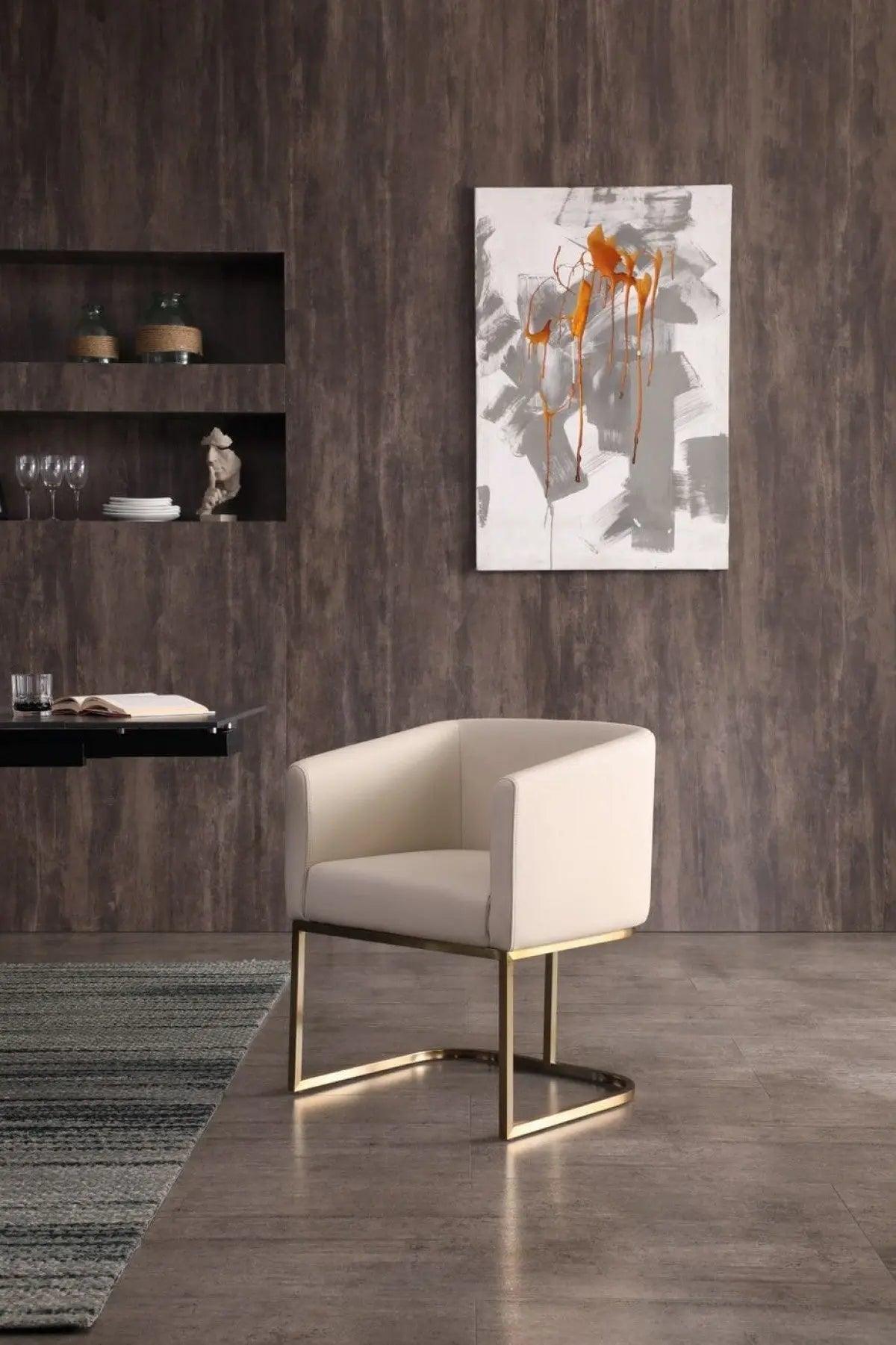 Vig Furniture - Modrest Yukon - Modern Beige Bonded And Antique Brass Dining Chair - Vgvc-B8362