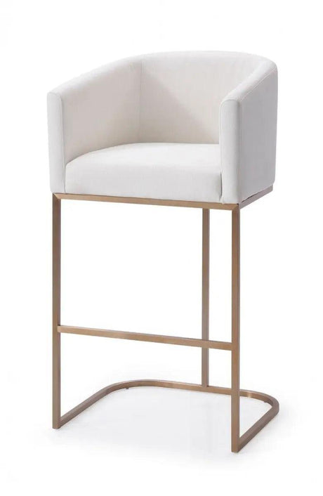 Vig Furniture - Modrest Yukon Modern White Fabric & Brushed Bronze Bar Chair - Vgvcb8362-Wht-Bs