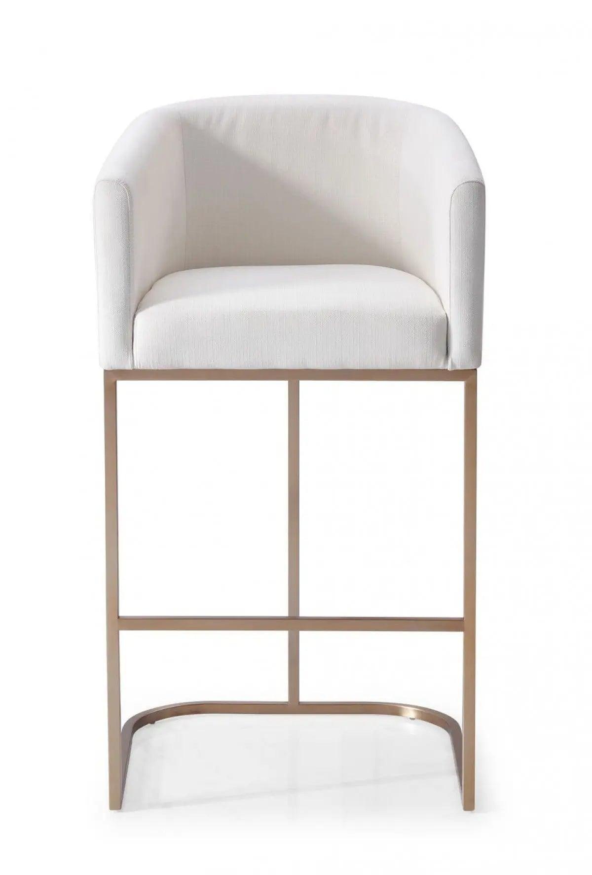 Vig Furniture - Modrest Yukon Modern White Fabric & Brushed Bronze Bar Chair - Vgvcb8362-Wht-Bs