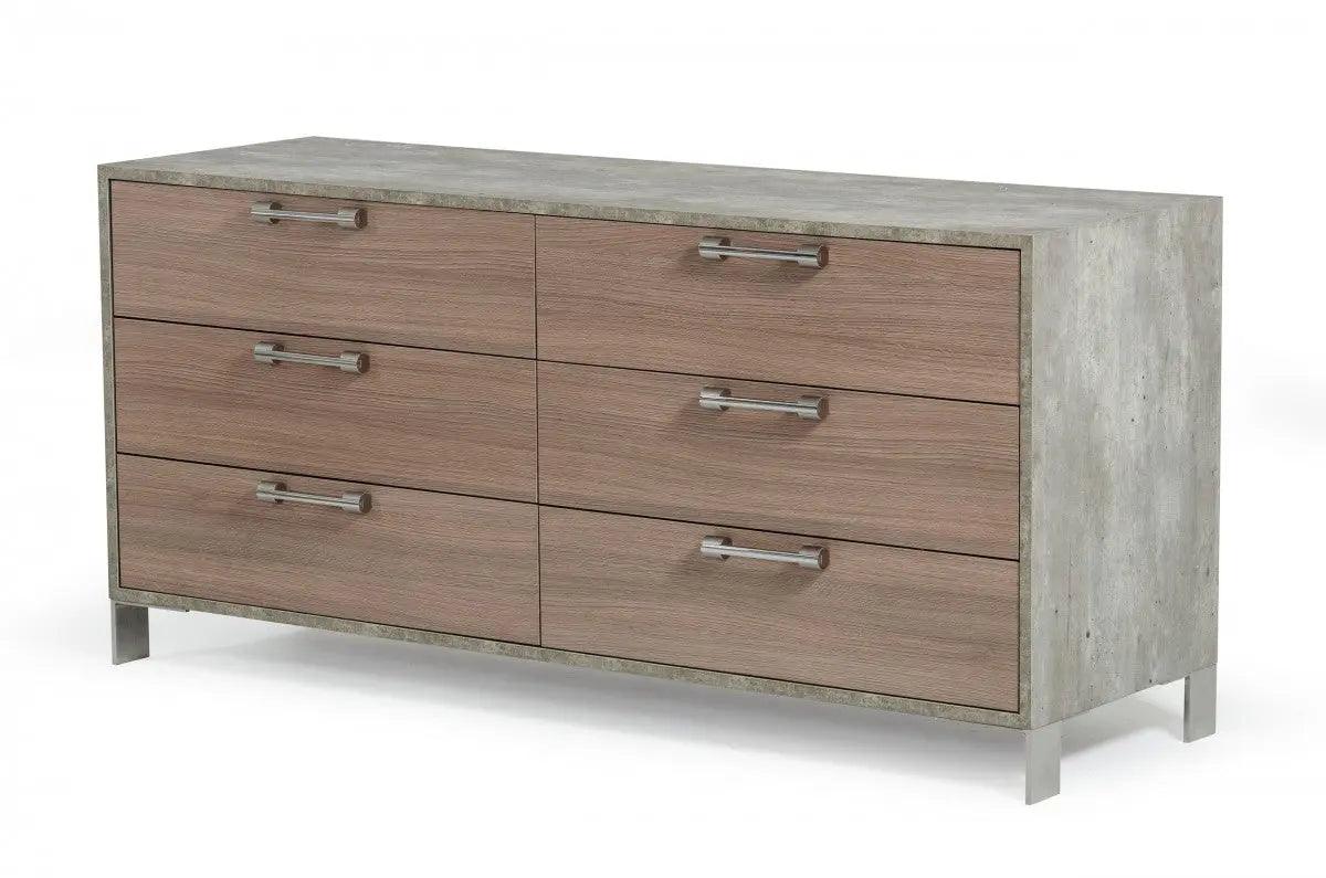 Vig Furniture - Nova Domus Boston Modern Brown Oak & Brushed Stainless Steel Dresser - Vganboston-Drs