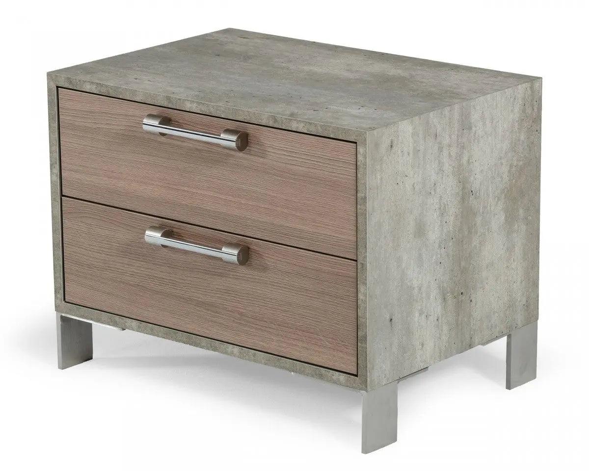 Vig Furniture - Nova Domus Boston Modern Brown Oak & Brushed Stainless Steel Nightstand - Vganboston-Ns