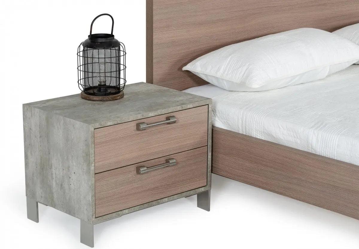 Vig Furniture - Nova Domus Boston Modern Brown Oak & Brushed Stainless Steel Nightstand - Vganboston-Ns