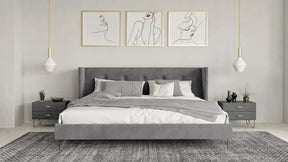 Nova Domus Bryan Modern Grey Velvet & Gold Bed Vgmabr-82