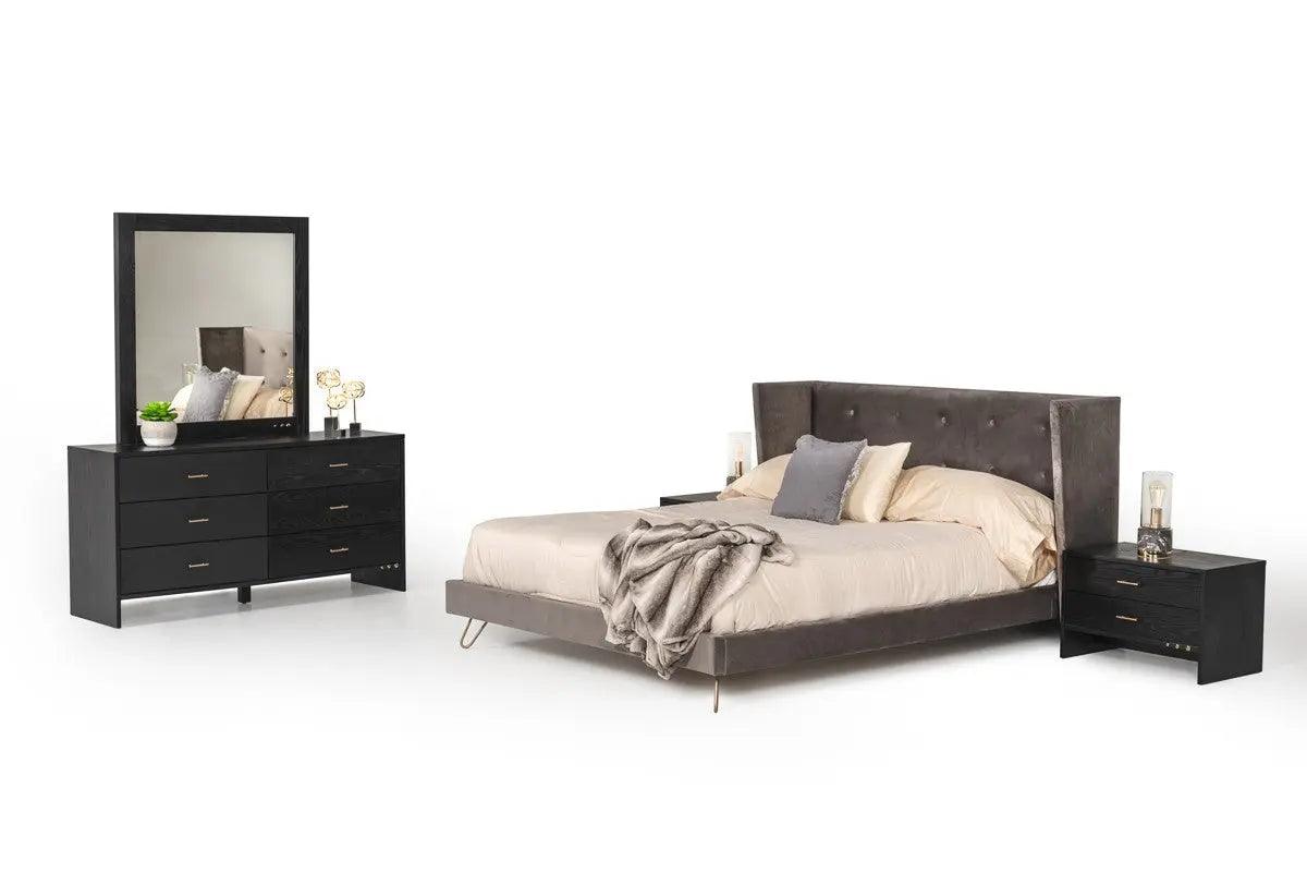 Vig Furniture - Nova Domus Bryan Modern Grey Velvet & Gold Bed - Vgmabr-82