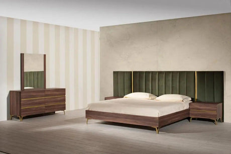 Vig Furniture - Nova Domus Calabria Modern Walnut & Green Velvet Bed & Nightstands - Vgaccalabria-Bed