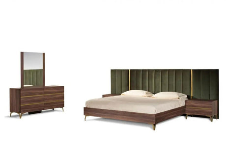 Vig Furniture - Nova Domus Calabria Modern Walnut & Green Velvet Bed & Nightstands - Vgaccalabria-Bed