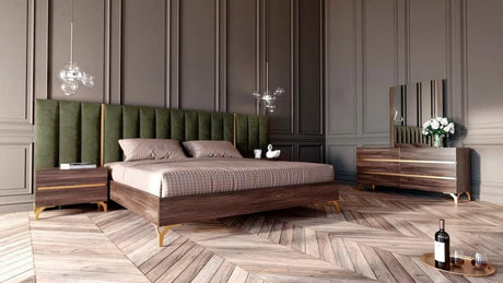 Vig Furniture - Nova Domus Calabria Modern Walnut & Green Velvet Bed & Nightstands - Vgaccalabria-Bed