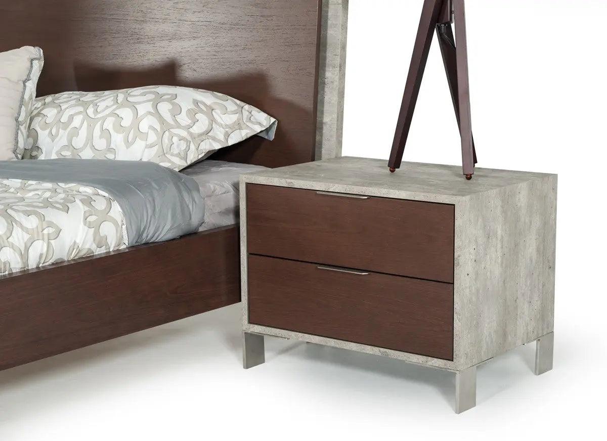 Vig Furniture - Nova Domus Conner Modern Dark Walnut & Faux Concrete Bedroom Set - Vgan-Conner-Set-Dk